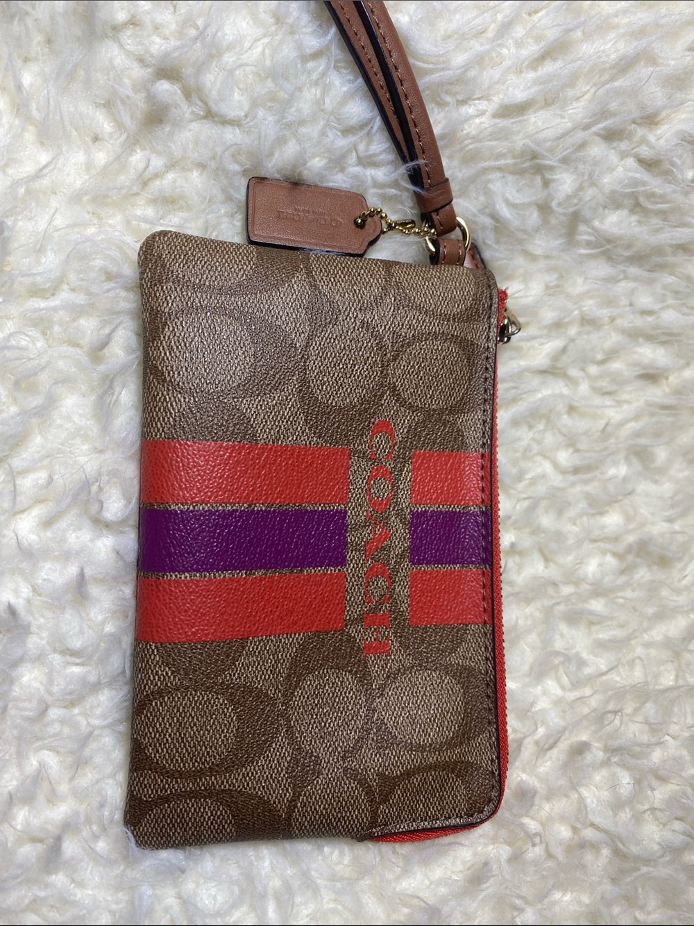 COACH Varsity Stripe Signature Canvas Wristlet with Stripe Accent